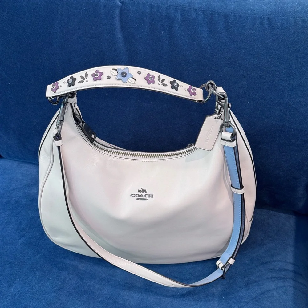 Coach Floral‎ Applique Strap Harley Hobo, Chalk